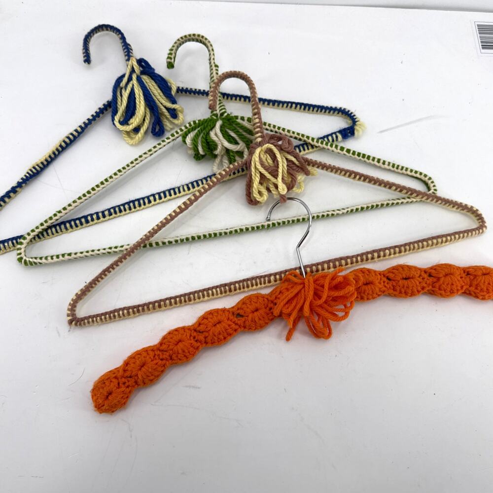 Handmade Yarn Wrapped Clothes Hangers Vintage Crochet Knit Closet Decor Set 16"